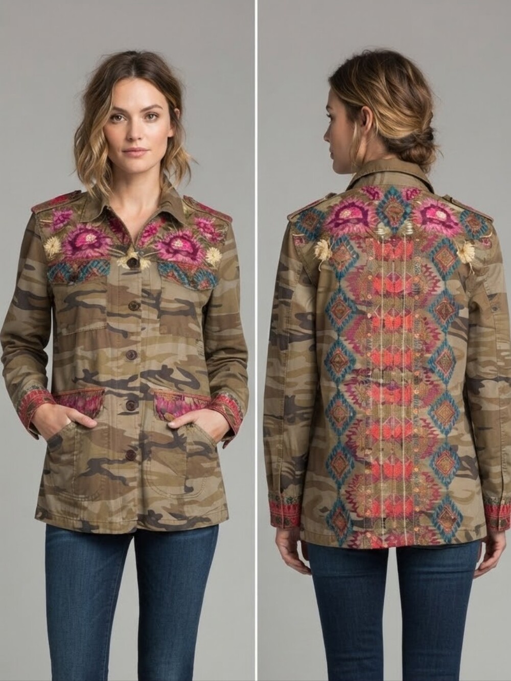 Johnny Was Embroidered Camo Utility Jacket - Picture 1 of 7